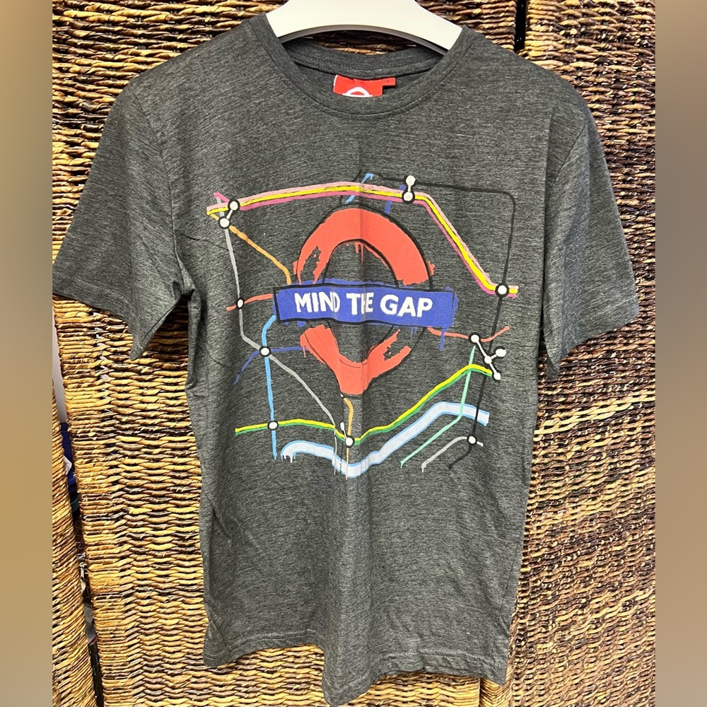 GWCC- Gray Graphic Tee with Mind‎ the Gap Design-Size: Large